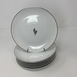 Fukagawa Arita Hand-Painted Salad Plates 928 Set of (8) Silver Trim, 7.5", Japan